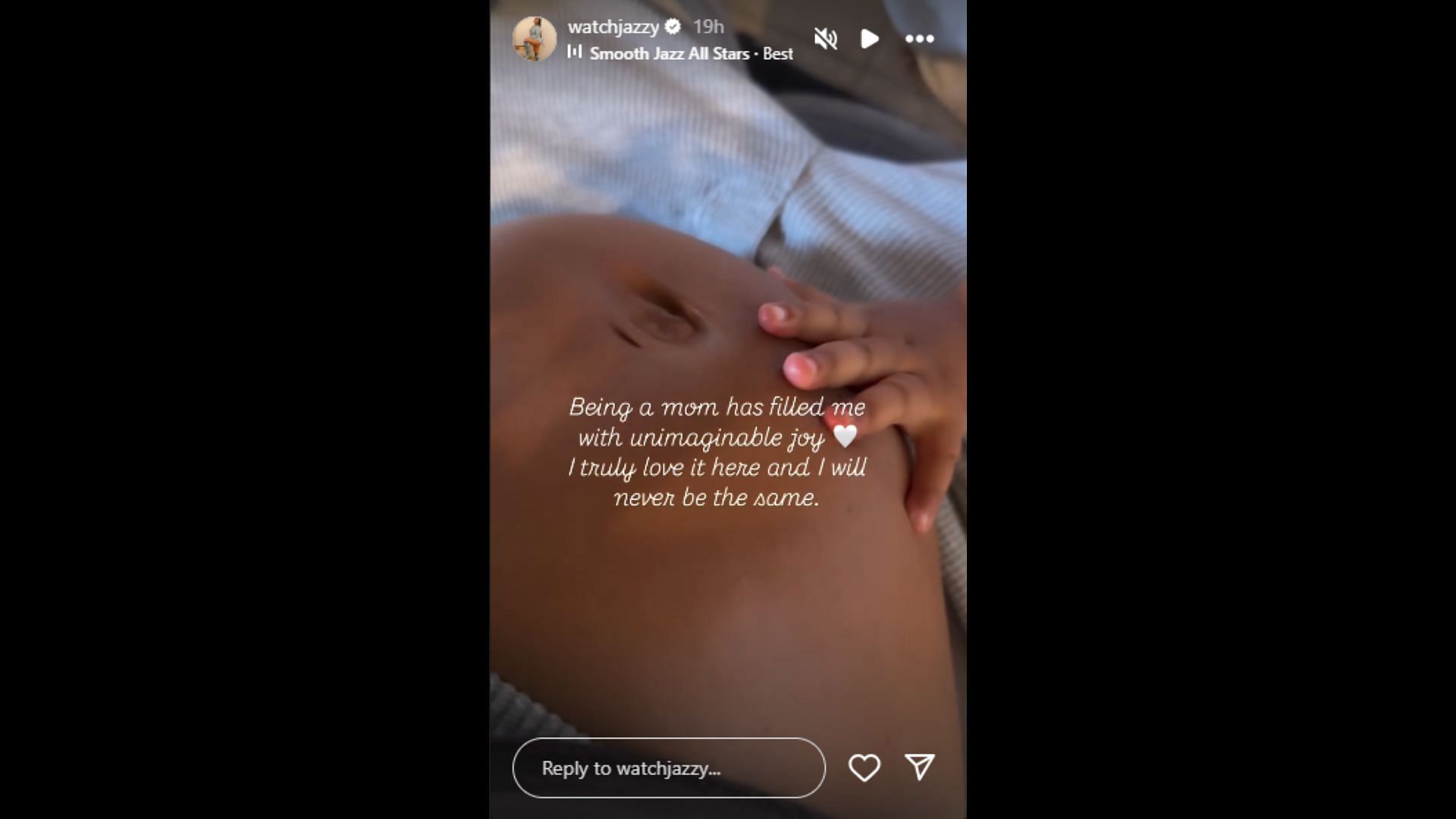Jasmin Brown shared a sweet video on her Instagram Story of her baby bump (image credit: instagram/watchjazzy)